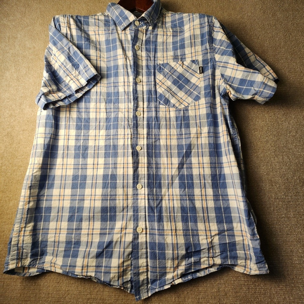 Hurley Button Down Shirt Mens L Blue White Plaid Short Sleeve Casual